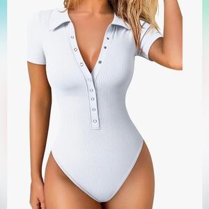 White Ribbed Button-Up Bodysuit